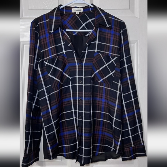 L' AGENCE Denise Plaid Silk S/P Hannel Button Down Shirt Black/ Brown/White - Picture 4 of 14